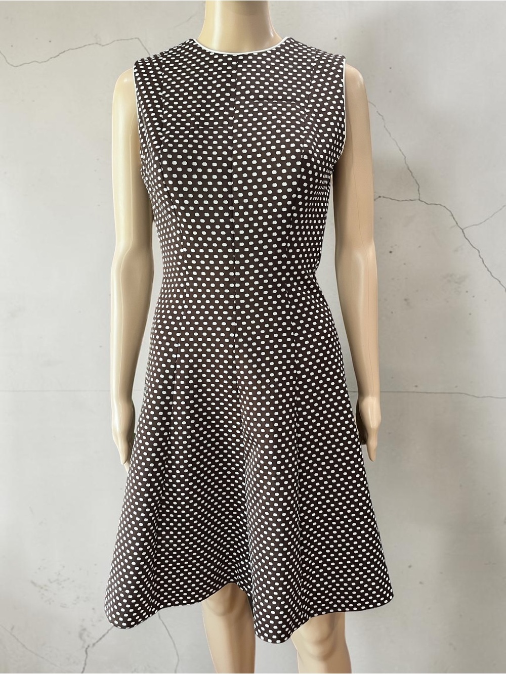 Vintage 60s Handmade Brown Polka Dot Fit & Flare Dress Sleeveless Mod M/L